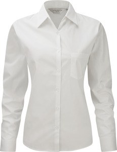 Russell Collection RU936F - Puur Katoenen Easy Care Poplin Overhemd Met Lange Mouwen Wit