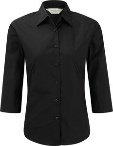 Russell Collection RU946F - Getailleerd Overhemd Met 3/4 Mouw Zwart