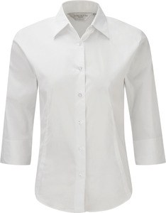 Russell Collection RU946F - Getailleerd Overhemd Met 3/4 Mouw Wit