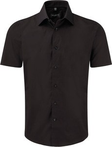 Russell Collection RU947M - Getailleerd Overhemd Met Korte Mouw Zwart