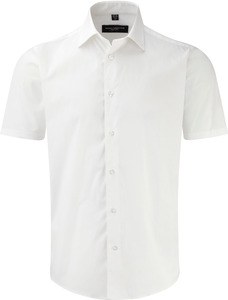 Russell Collection RU947M - Getailleerd Overhemd Met Korte Mouw Wit