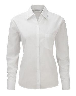 Russell J934F - Easy Care gemengd poly/katoen poplin damesoverhemd met lange mouwen