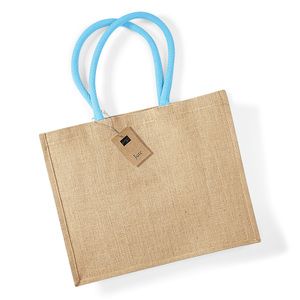 Westford mill WM407 - Klassieke Jute Shopper Natuurlijk / Surf Blauw