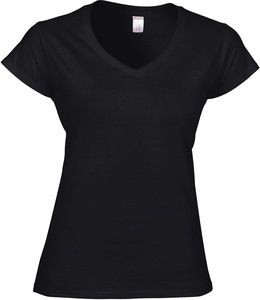 Gildan GI64V00L - Dames Softstyle V-Hals T-Shirt Zwart/Zwart