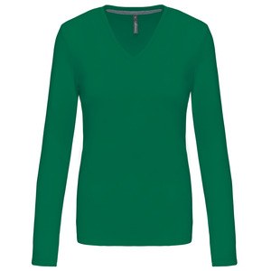 Kariban K382 - DAMES T-SHIRT MET V-HALS EN LANGE MOUWEN Kelly groen