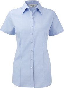 Russell Collection RU963F - Overhemd Met Visgraat-Motief Met Korte Mouw Lichtblauw