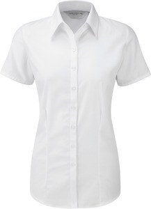 Russell Collection RU963F - Overhemd Met Visgraat-Motief Met Korte Mouw Wit