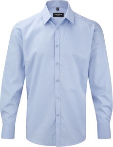 Russell Collection RU962M - Shirt Met Visgraat-Motief Met Lange Mouw Lichtblauw