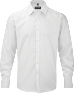 Russell Collection RU962M - Shirt Met Visgraat-Motief Met Lange Mouw Wit