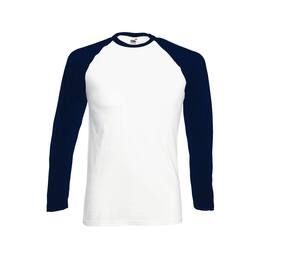 Fruit of the Loom SC238 - Baseball Longsleeve T-Shirt Unisex Wit/Diep marineblauw