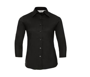 Russell Collection JZ46F - Getailleerd Overhemd Met 3/4 Mouw Zwart