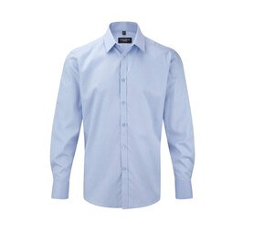 Russell Collection JZ962 - Shirt Met Visgraat-Motief Met Lange Mouw Lichtblauw