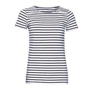 SOL'S 01399 - MILES WOMEN Tee Shirt Dames Gestreept Met Ronde Hals Wit / marine