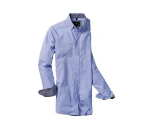 Russell Collection RU920M - Heren Lange Mouw Getailleerd WASHED OXFORD Overhemd