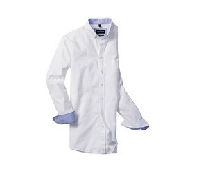 Russell Collection RU920M - Heren Lange Mouw Getailleerd WASHED OXFORD Overhemd