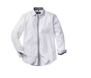 Russell Collection RU964M - Heren Lange Mouw Getailleerd CONTRAST HERRINGBONE Overhemd