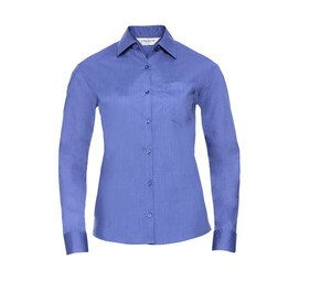 Russell Collection JZ34F - Dames Poplin Overhemd Bedrijfsblauw