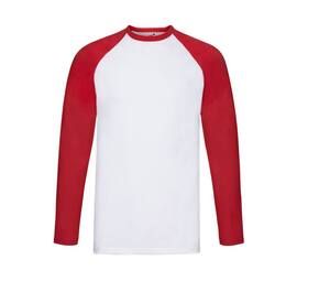 Fruit of the Loom SC238 - Baseball Longsleeve T-Shirt Unisex Wit / Rood