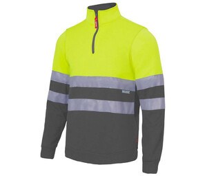 VELILLA V5701 - Sweat Col Zippe Bicolore Haute Visibilité Fluo Geel / Grijs