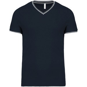 Kariban K374 - Heren-t-shirt piqué V-hals Marine/ Lichtgrijs/ Wit