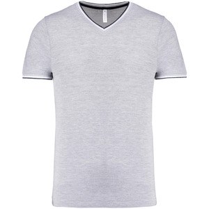 Kariban K374 - Heren-t-shirt piqué V-hals Oxford grijs / marine / wit