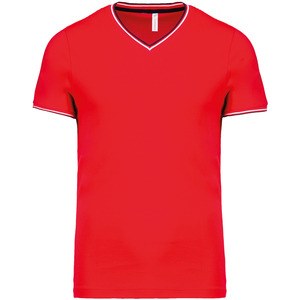 Kariban K374 - Heren-t-shirt piqué V-hals Rood/Navy/Wit