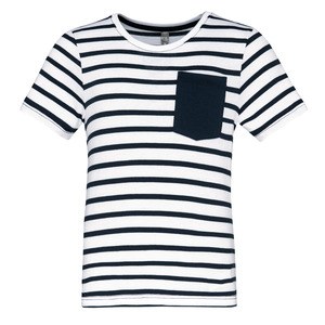 Kariban K379 - Gestreept T-shirt met zak en korte mouwen kids Gestreept Wit / Navy