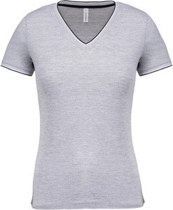 Kariban K394 - Dames V-hals piqué t-shirt Oxford grijs / marine / wit