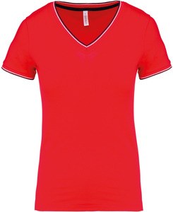 Kariban K394 - Dames V-hals piqué t-shirt Rood/Navy/Wit