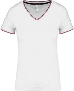 Kariban K394 - Dames V-hals piqué t-shirt Wit / Navy / Rood
