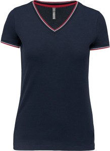 Kariban K394 - Dames V-hals piqué t-shirt Marine / Rood / Wit