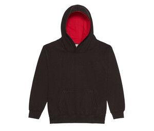 AWDIS JH03J - Sweat enfant capuche contrastée Gitzwart/Vuurrood