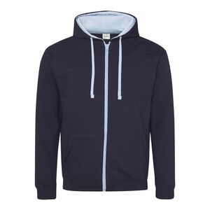 AWDIS JH053 - Hoodie met rits Contrast Nieuw Frans marine / Hemelsblauw