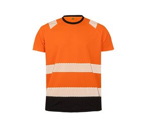 Result RS502X - T-shirt met hoge zichtbaarheid van gerecycled polyester Fluorescerend oranje/zwart