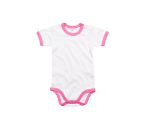 BABYBUGZ BZ019 - BABY RINGER BODYSUIT Wit / Bubbble Gum Roze