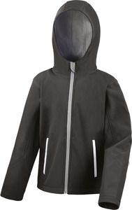 Result R224JY - Kids Tx Performance Hooded Softshell Jacket Zwart / Grijs