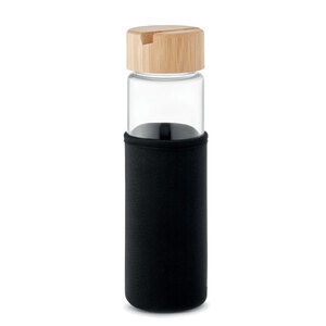 GiftRetail MO2106 - TINAROO Glazen fles bamboe dop 600ml Zwart