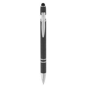 EgotierPro 37513 - Aluminium Pen met Rubber Afwerking en Touchscreen Pointer EVEN Zwart