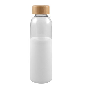 EgotierPro 50019 - Glazen Fles 500ml met Bamboe Dop & Siliconen Hoes GIN Wit