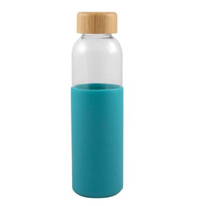EgotierPro 50019 - Glazen Fles 500ml met Bamboe Dop & Siliconen Hoes GIN Groen