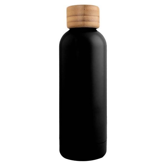 EgotierPro 52059 - Dubbelwandige Fles 500ml met Bamboe Dop CURVE