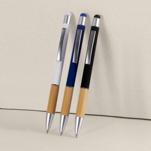 EgotierPro 53564 - Blauwe Inkt Pen van Gerecycled Aluminium met Bamboe ANDIKA
